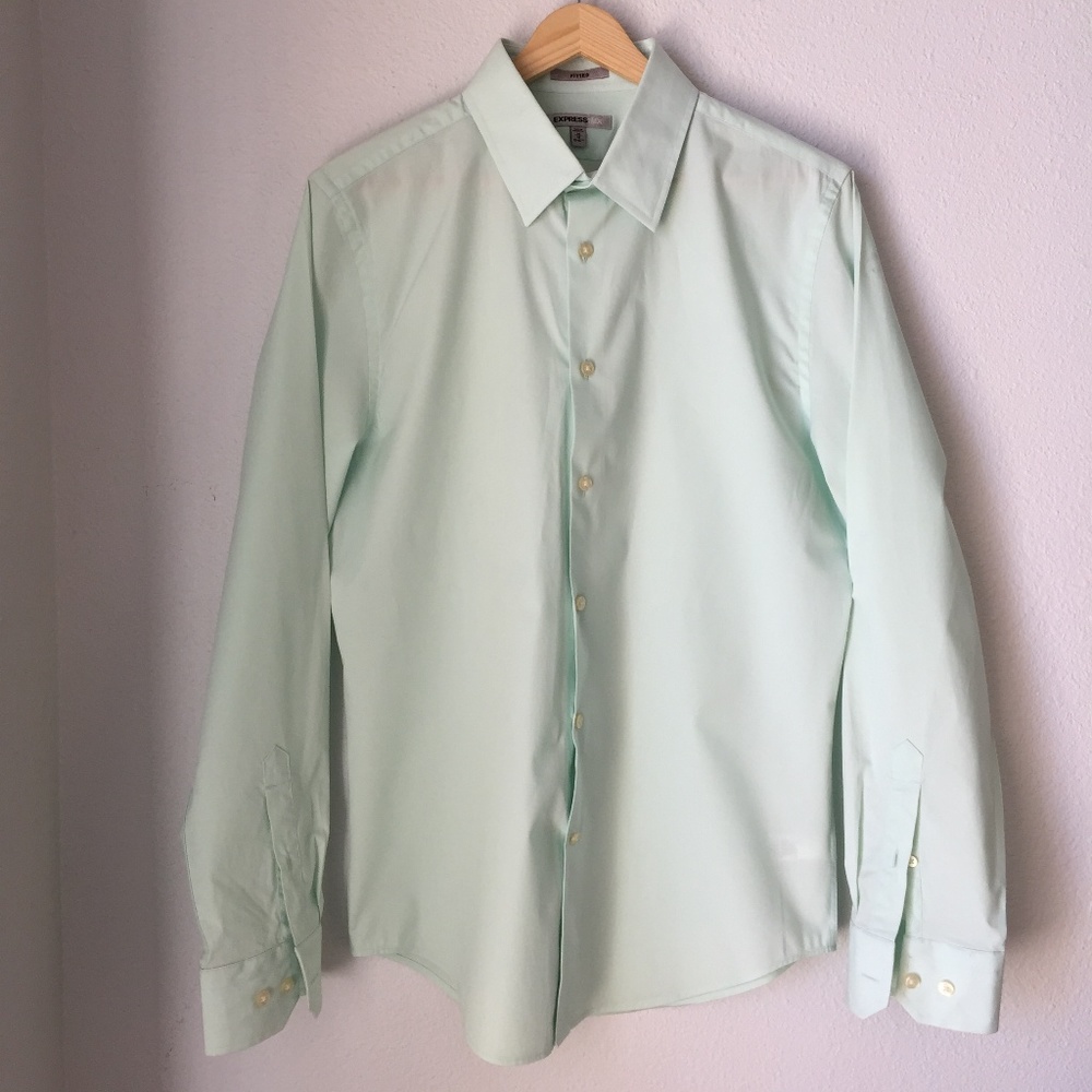 EXPRESS Mens 1MX Fitted Dress Shirt Mint